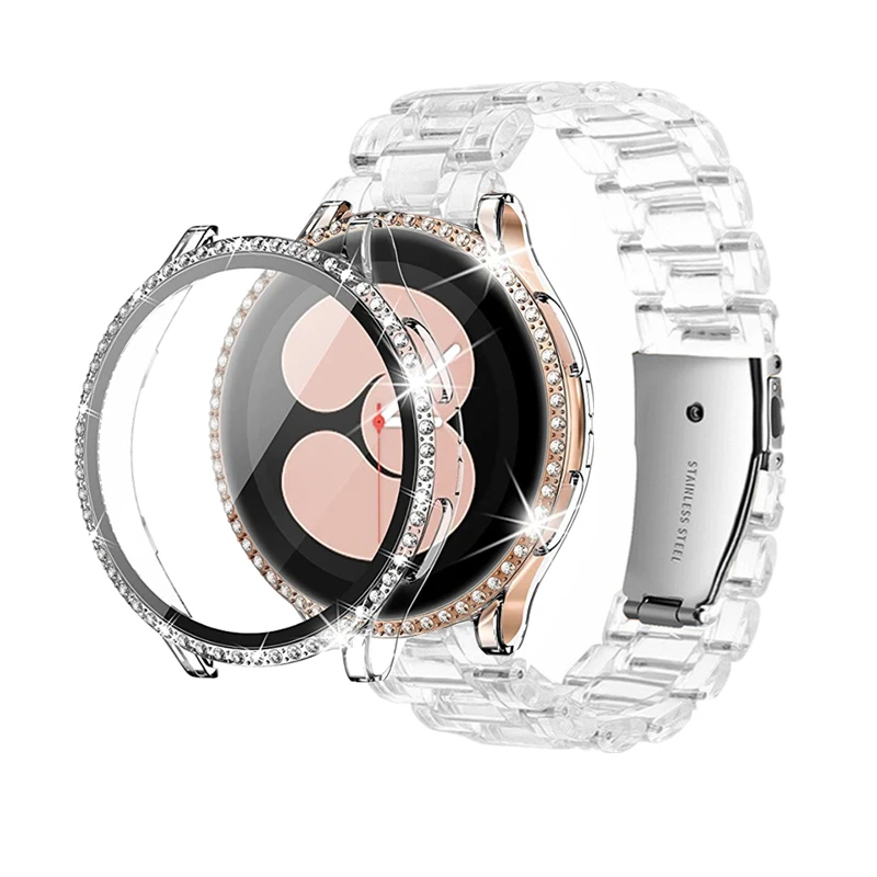 

Bling Case Strap For Samsung Galaxy Watch 4 44mm 40mm Watchbands Resin Bracelet for Galaxy Watch 4 Band Screen Protector
