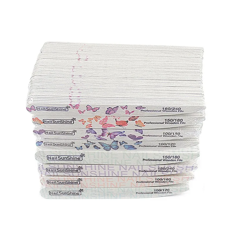 

Пилка для ногтей двусторонняя деревянная с надписью и бабочкой, 100/150/180, 50 шт.