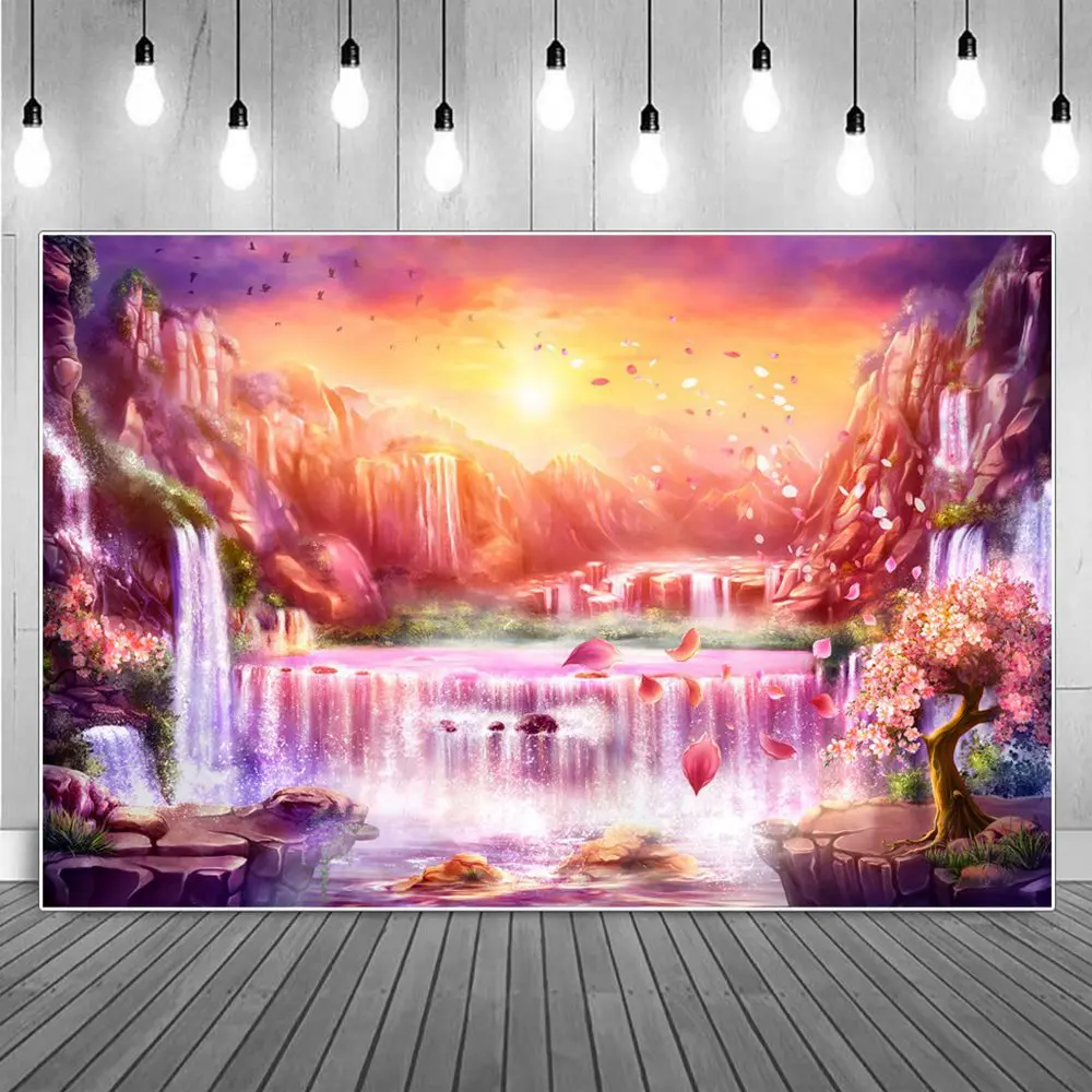 

Фон для фотосъемки с изображением гор и водопадов