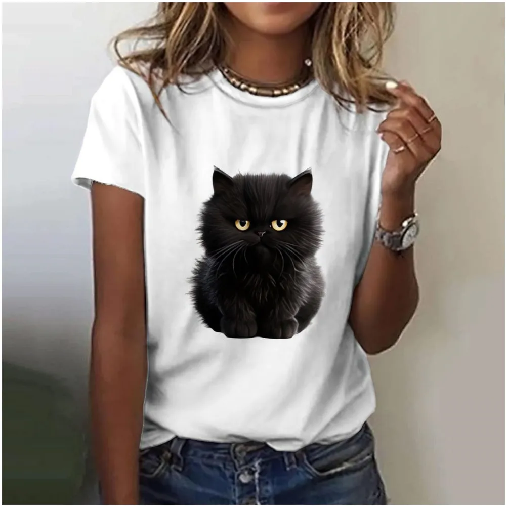 Футболка женская с круглым вырезом и мультяшным принтом Повседневная футболка