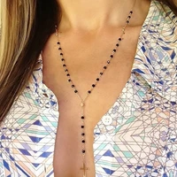 simple cross tassel y shaped long clavicle chain trend personality beaded crystal necklace retro