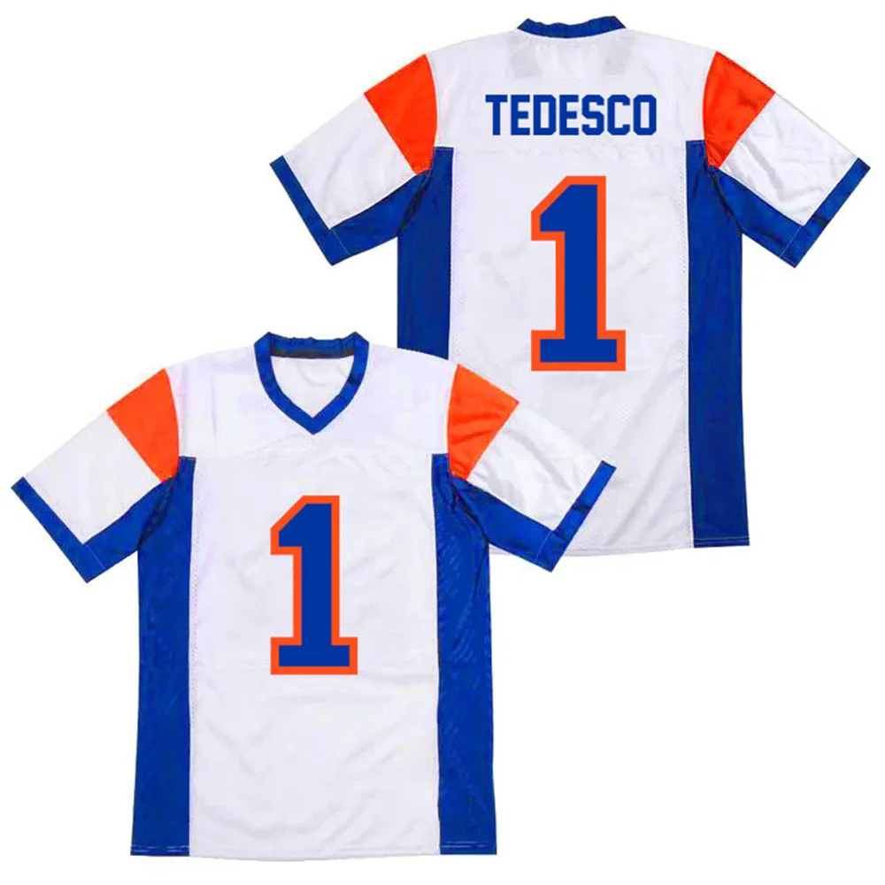 Фото Футболка Tedesco 1 Jersey Blue Mountain State TV Show Football с V-образным вырезом, летняя, свободная, мягкая, повседневная, с принтом, в стиле стритвир №2