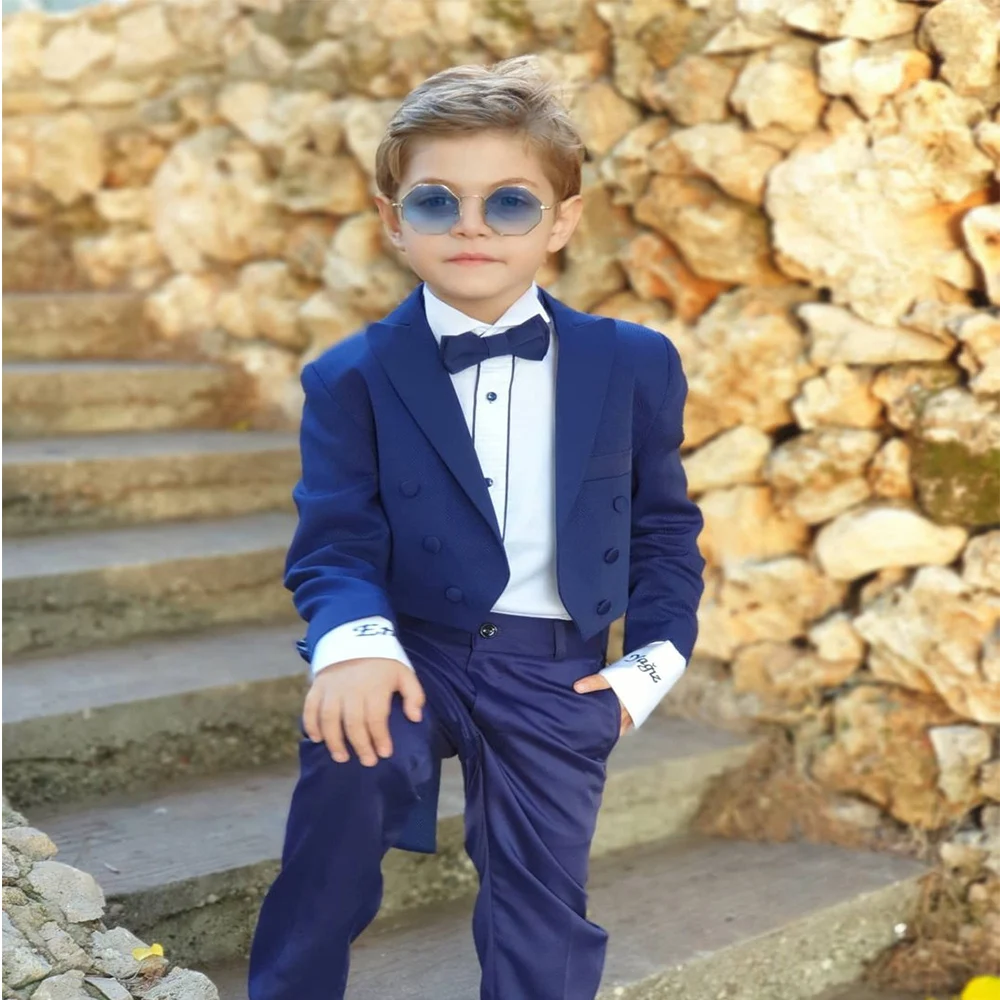 Blue Boy Suit 2Pcs Jacket+Pants casual Suit For BoyPeaked Lapel One Button  Fashion Wedding Party Suit