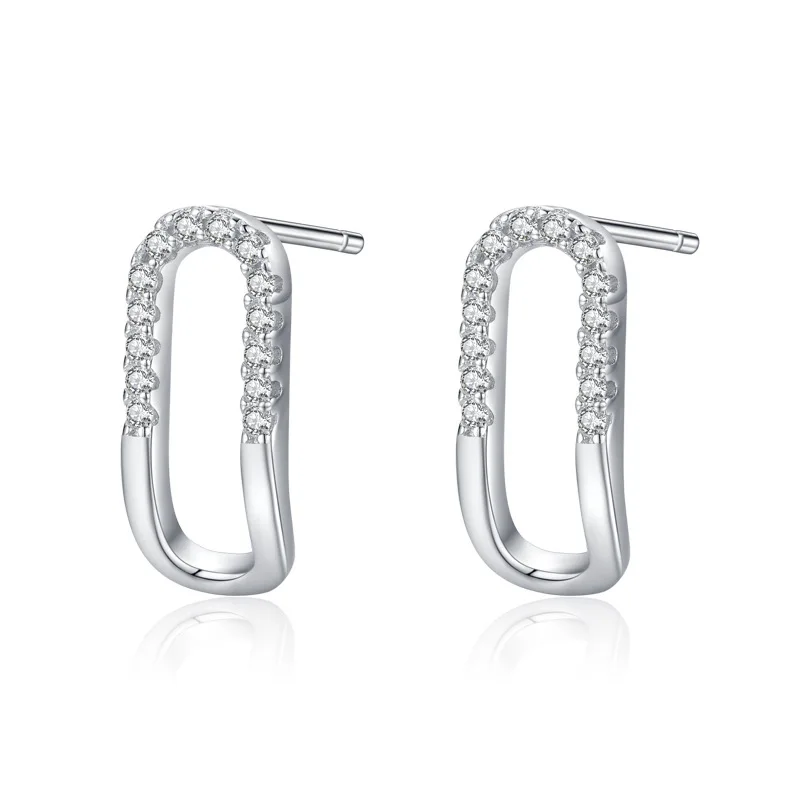 

S925 sterling silver rectangular hollow micro studded earrings Women's European and American fashion geometric series earrings