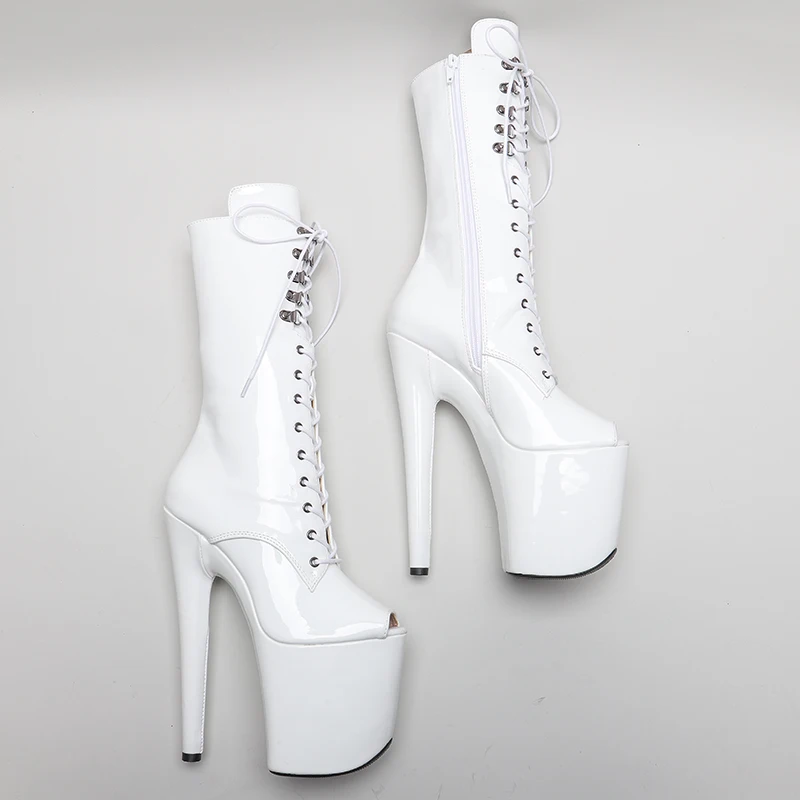 Leecabe  20CM/8Inch White Patent upper  Women's Platform disco party High Heels Shoes Pole Dance boot