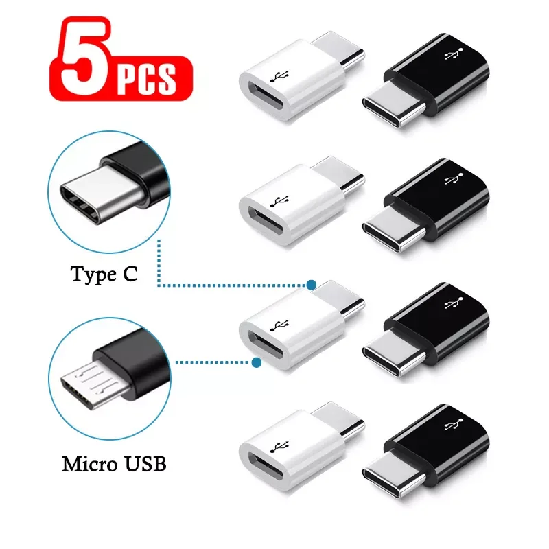 

5pcs Adapter Micro USB Conversion Type-C Adapter Data Cable Converter Charging Data Cable 2 In 1 Mobile Phone Accessories