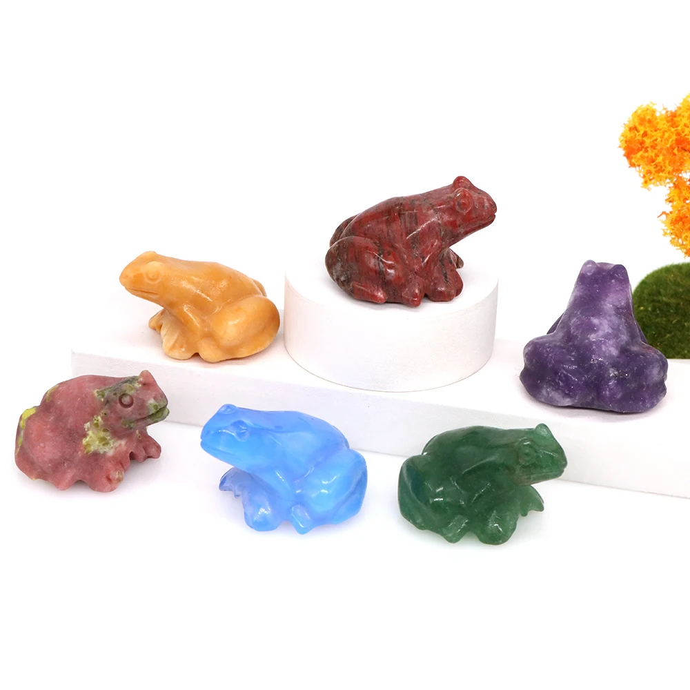 

1.6" Frog Statue Natural Stones Reiki Healing Crystals Opal Rose Quartz Agate Ornament Hand Carved Gemstone Aquarium Home Decor