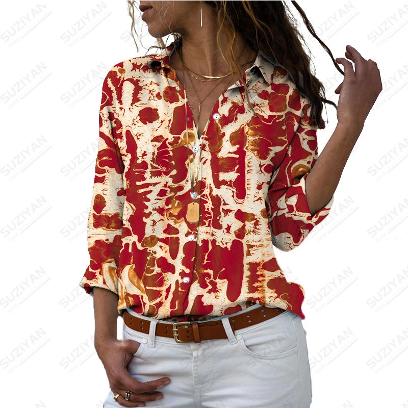 

2023 New Print Casual Street Dress Shirt Top Autumn Elegant 3D Print Shirt Long Sleeve V-Neck Women's Tie Dye Casual Oversized