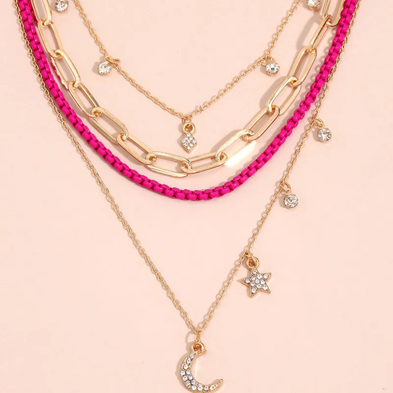

Women Clavicle Chain Retro Moon Pendant Multilayer Necklace Accessories