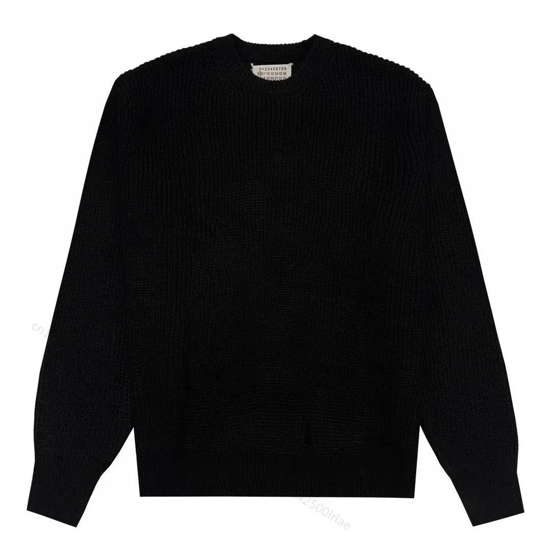 

Maison Margiela Sweaters Men Women 22SS New MM6 Women's Black Color Men's Four Corners Embroidery Baggy Sweater Pullover O Neck