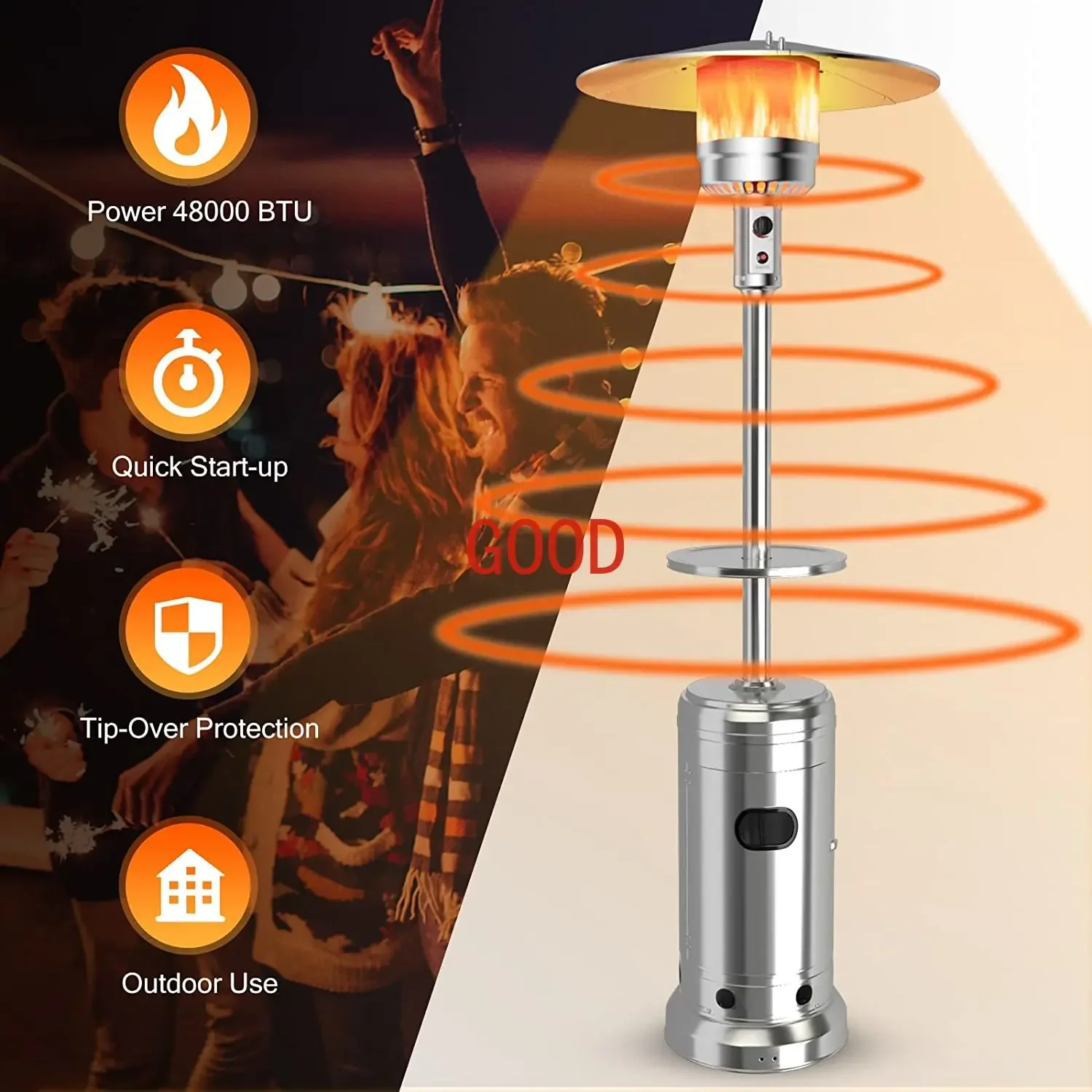 DEFINUO 48000 BTU Лучший уличный пропановый обогреватель с регулируемой по высоте