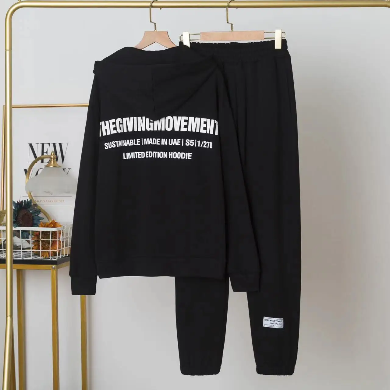 

2022 Autumn Winter New Hooded Casual Zip-up Zipper Suit Loose Letter Printing Women's Two Piece Set 100% Cotton Sports Trousers