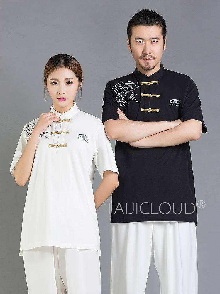 Униформа тай-чи с коротким рукавом для мужчин и женщин легкая футболка китайский
