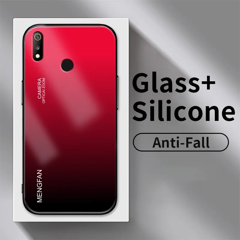 

For Realme 3 3i 5 5i 5S 6S 6i 6 Pro Q 7 4G Global Narzo 20 Pro Case Dark Gradient Tempered Glass Phone Cover Shell