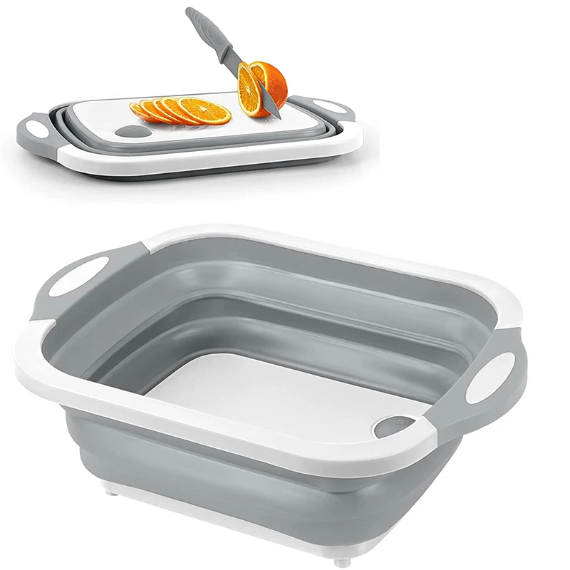 

2023 NEW 3 in 1 Collapsible Cutting Board Foldable Chopping Board Camping Dishes Sink Space Saving Kitchen Drainage Basket