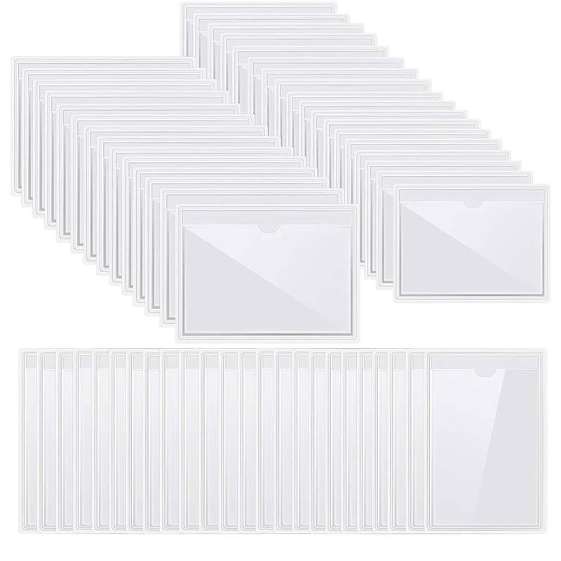 

NEW-57 Pcs Self-Adhesive Label Card Holder Index Pockets Holder Clear Plastic Card Holder Adhesive Label Holder 3 Sizes