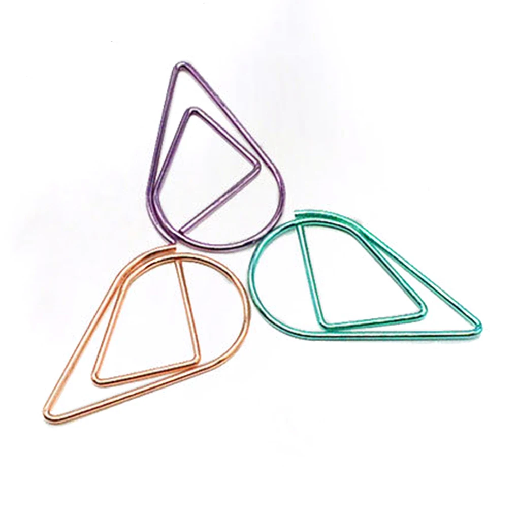 

50pcs Waterdrop Shaped Metal Paper Clip Bookmark Stationery School Office Supply