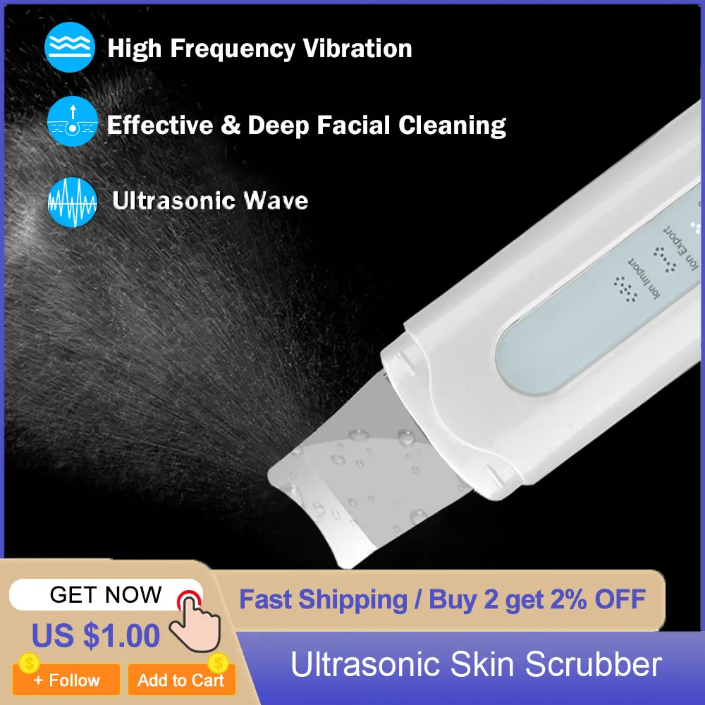

EMS Ultrasonic Skin Scrubber Vibration Face Spatula Deep Face Cleaning Machine Peeling Shovel Blackhead Remover Facial Lifting