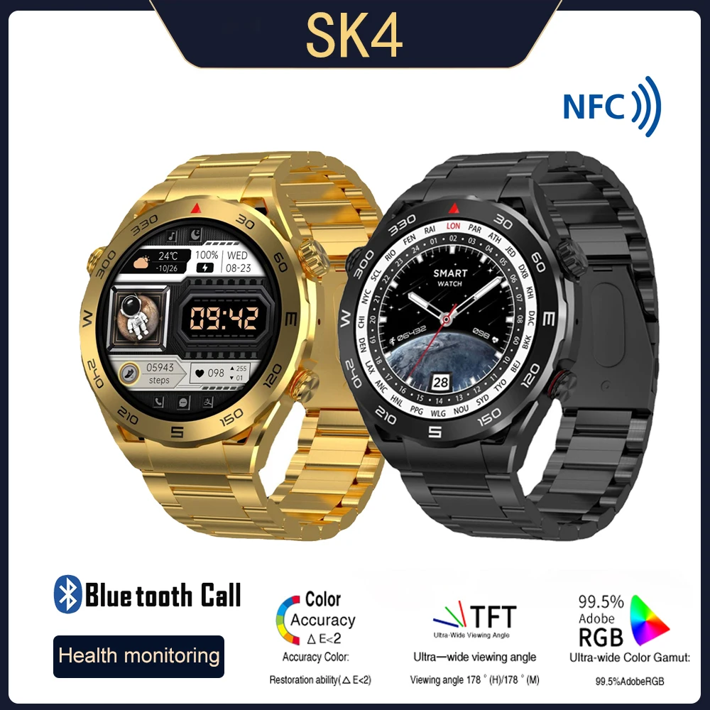 

NEW SK4 Smart Watch Ultimate Men 1.45-inch Bluetooth Talk NFC IP67 Waterproof Voice Heart Rate Monitor Fitness Sports Smartwatch