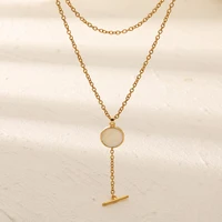 stainless steel ladies natural shell pendant necklace 18k real gold plated water resistant let off color girls jewelry accessori