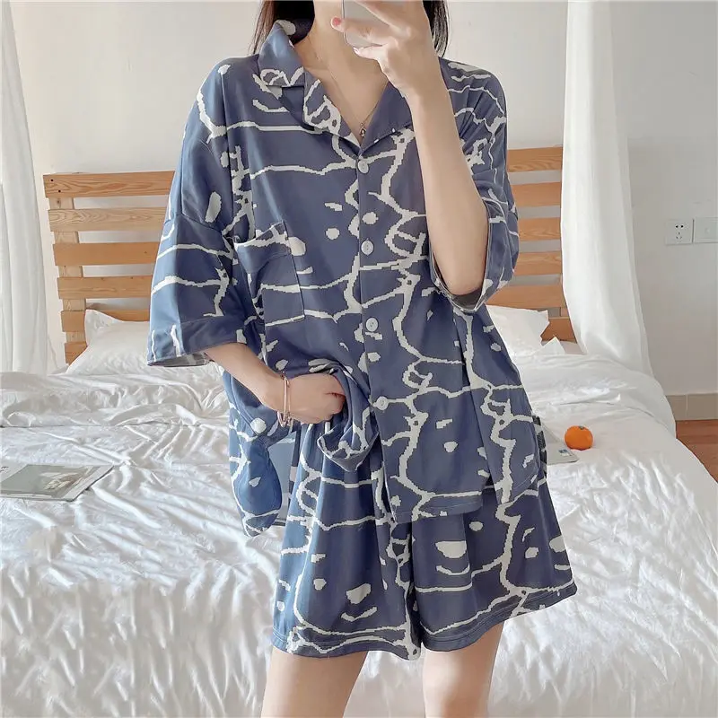 Pijamas Women Pyjamas Cute Cow Print Pajamas Casual Comfortable Homewear 2 Piece Set Sleepwear Female Summer Dropshipping