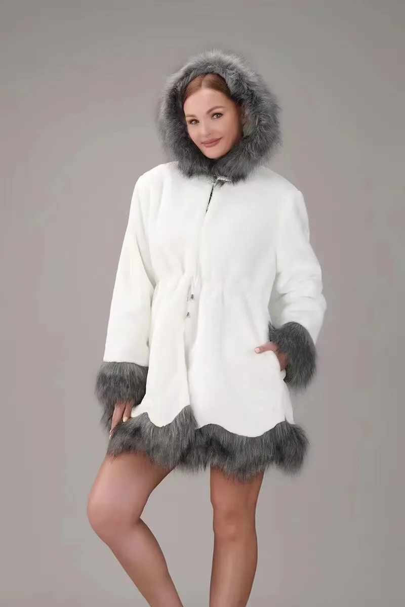Winter 2022 Mink Fur Imitation Mink Fur Coat In The Long Hooded Big Coat Loose  Look Thin and Expensive Winter Coat Women