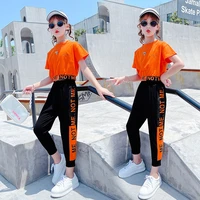 girls set t shirt trousers cotton 2pcs set 2022 new casual childrens short sleeve high quality fashionable summer sportswe