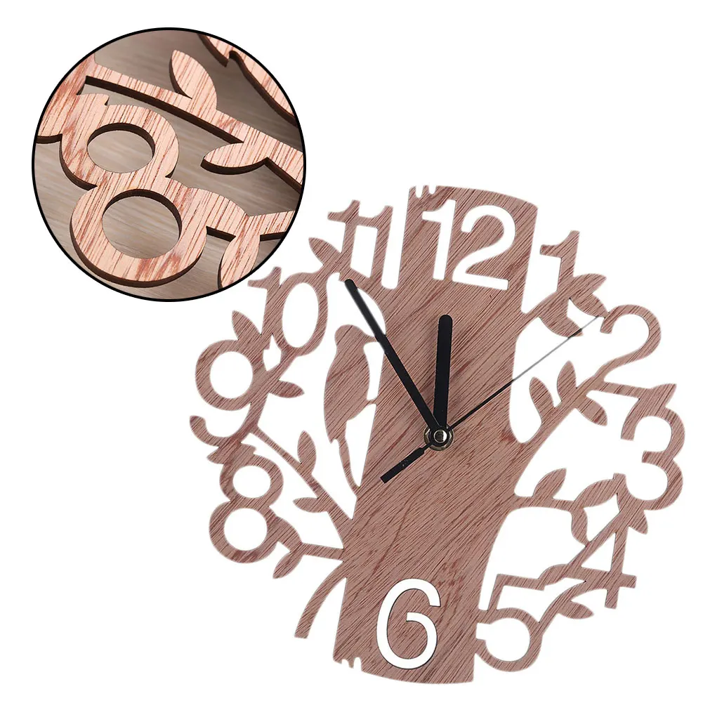 

Wooden Round Wall Clock Hanging DIY Tree Shape Watches Battery Operated for Office Living Room Home Decoration Bedroom Supplies
