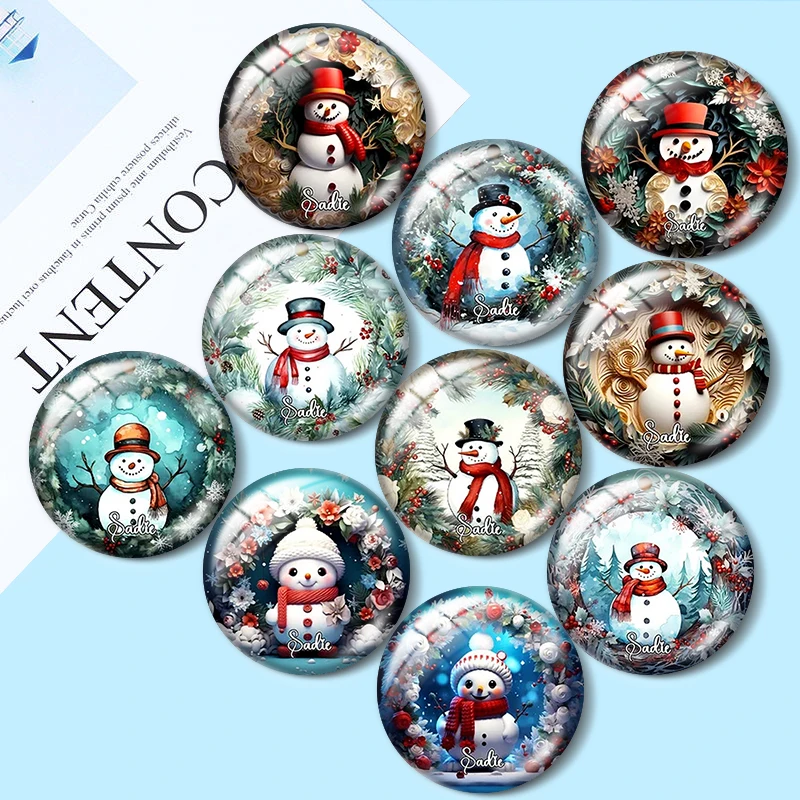 

Christmas snowman 12mm/18mm/20mm/25mm Round photo glass cabochon demo flat back Making findings