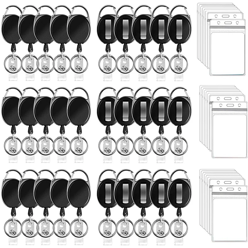 

Retractable Carabiner Reel Retractable Document Buckle Vertical Waterproof Card Holder And Keychain (30 Pcs)