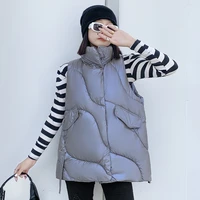 womens spring autumn puffer vest jacket stand collar warm casual cotton padded vest quilted zipper ladies sleeveless waistcoat