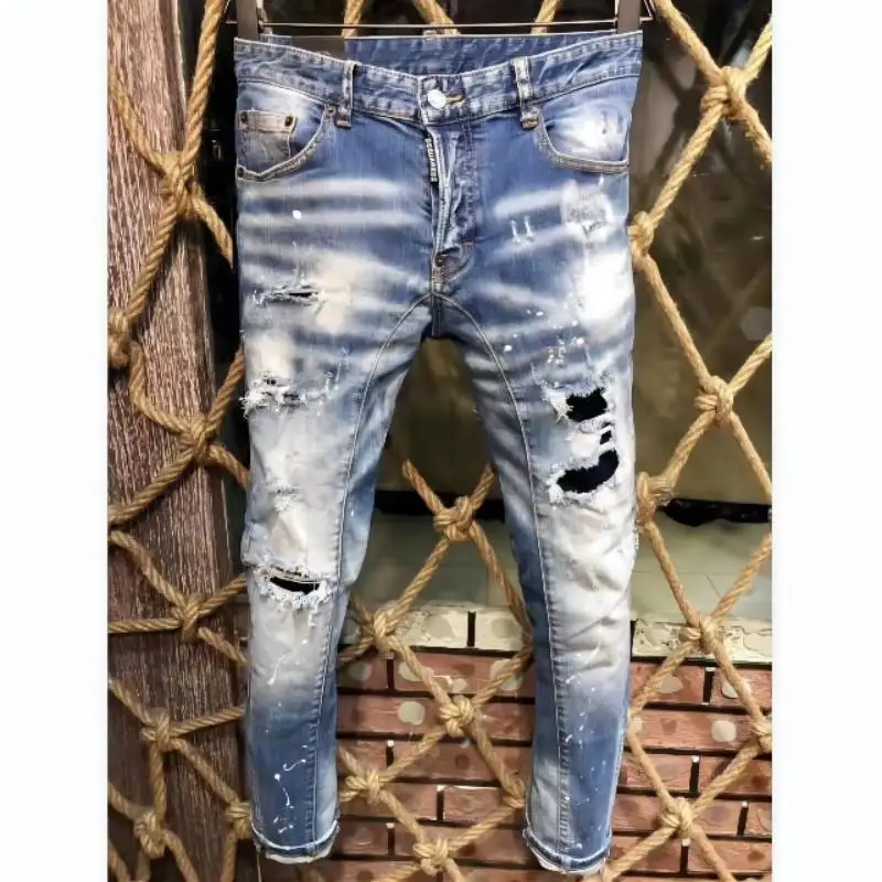 

DSQUARED2 женские/мужские джинсы-карандаш с дырками мотоциклетные вечерние ничные повседневные брюки уличная джинсовая одежда A220 #