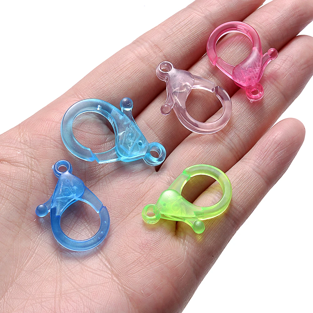 10Pcs 25x15mm Colorful Plastic Lobster Clasp Hooks Clear Keychain Connector For DIY Key ring Bag Toy Pendant Making Supplies - купить по