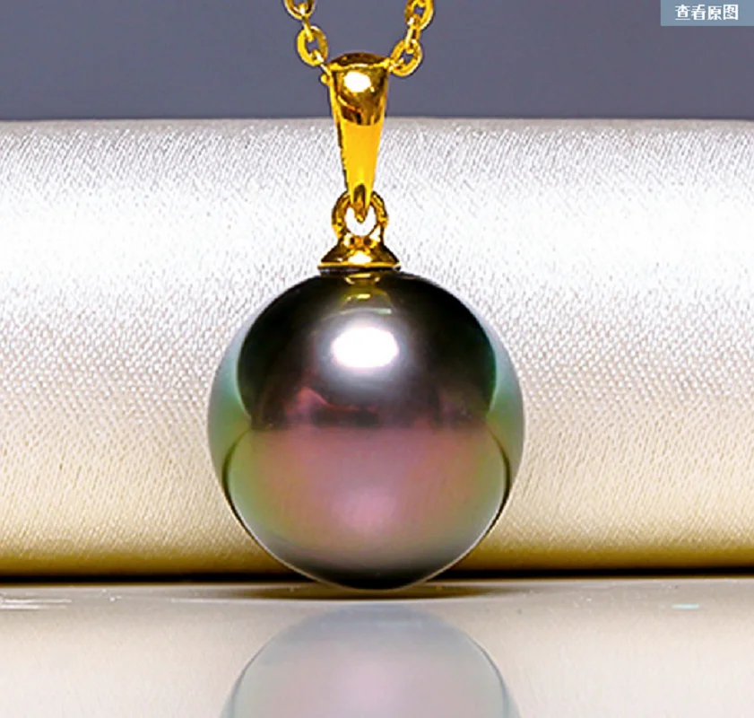 

Charming 11mm Natural South sea Tahitian genuine black round Pearl Pendant Free Shipping for Women men Jewelry Pendant 018