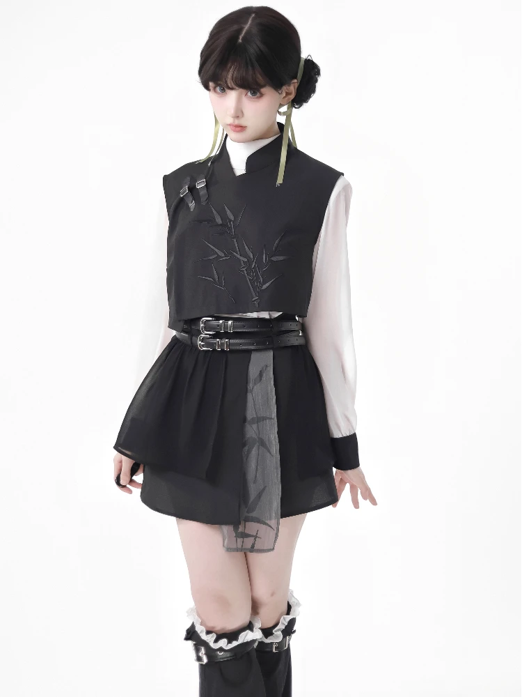 Новый Приталенный жилет с бамбуковым принтом в китайском стиле белая рубашка