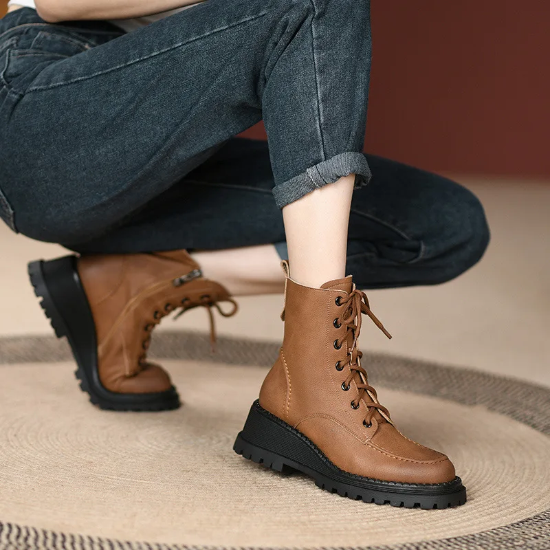 

White Ankle Boots Wedge Shoes Zipper Winter Footwear Round Toe Boots-Women Low Rock Lolita Med 2023 Ladies Rubber Autumn Rome Ho