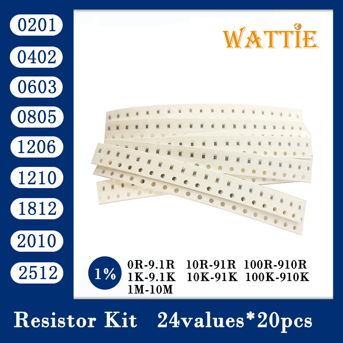 Resistor kit 0201 0402 0603 0805 1206 1210 1812 2010 2512 smd package 24values*20PCS=480PCS 1% Sample Kit Resisor | Электронные
