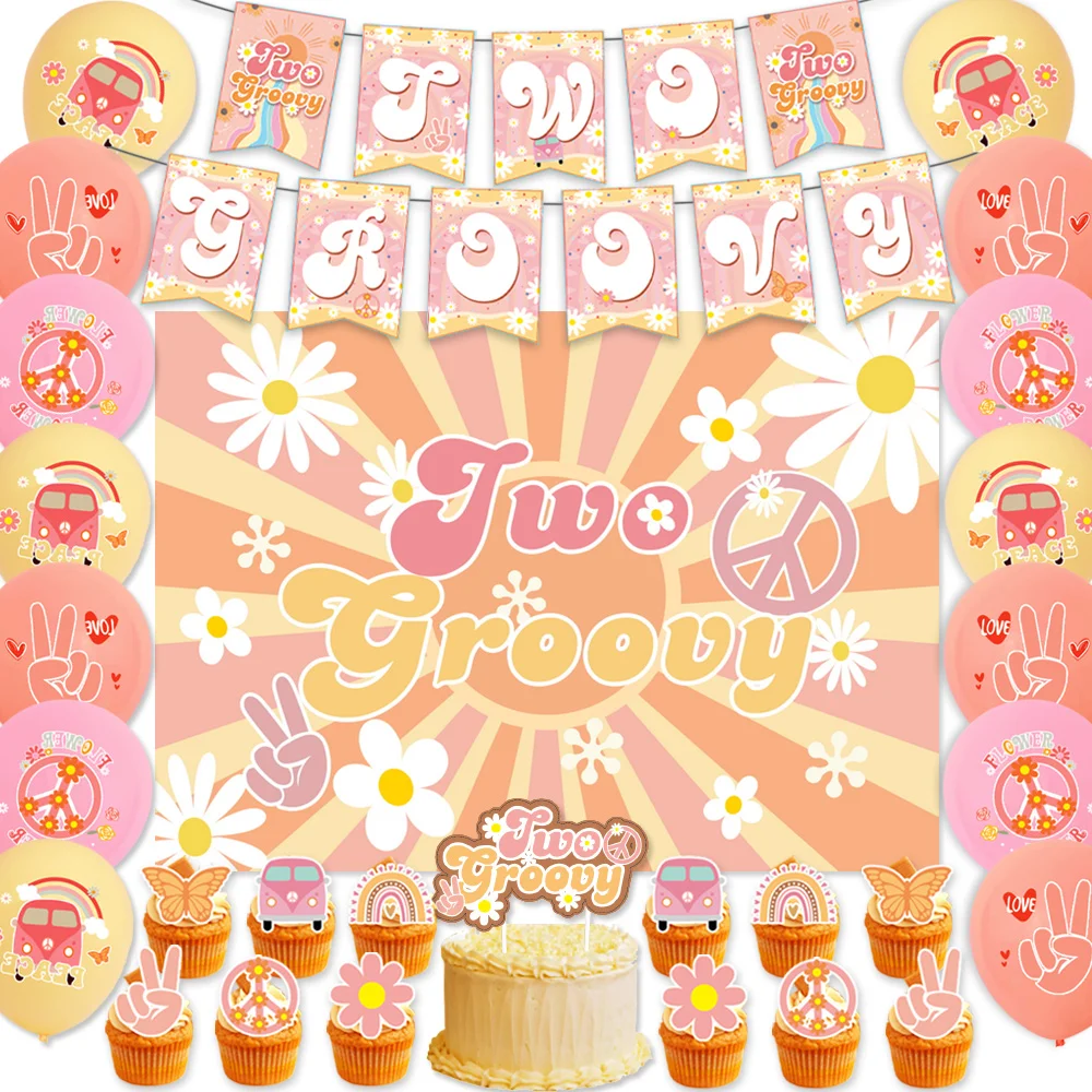 

Hippie Boho Daisy Flower Birthday Party Banner Balloon Cake Insert Row 1 Year Old Baby Shower Party Decor Kit Supplie TWO GROOVY