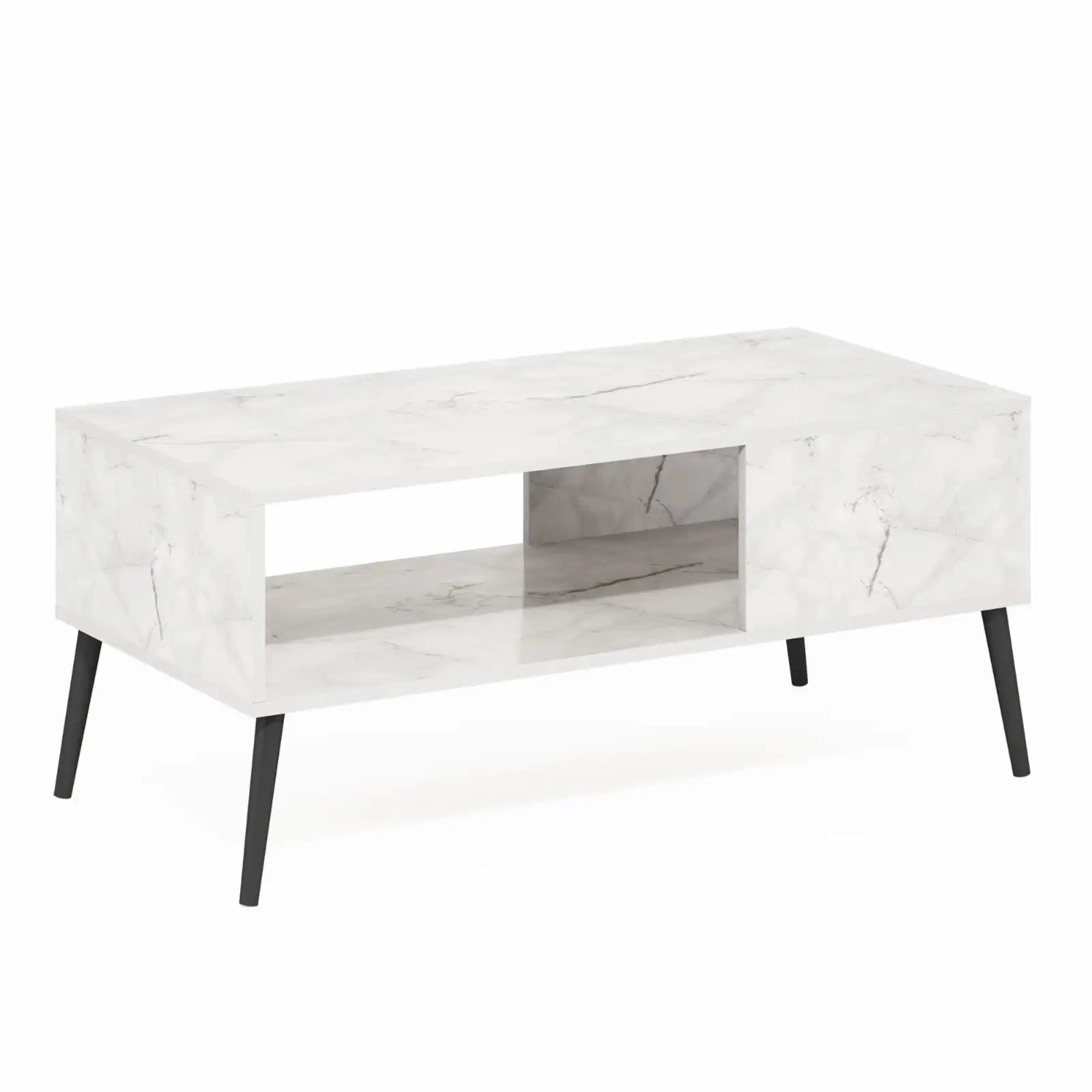 

Furinno Claude Mid Century Style Coffee Table with Wood Legs, Marble White