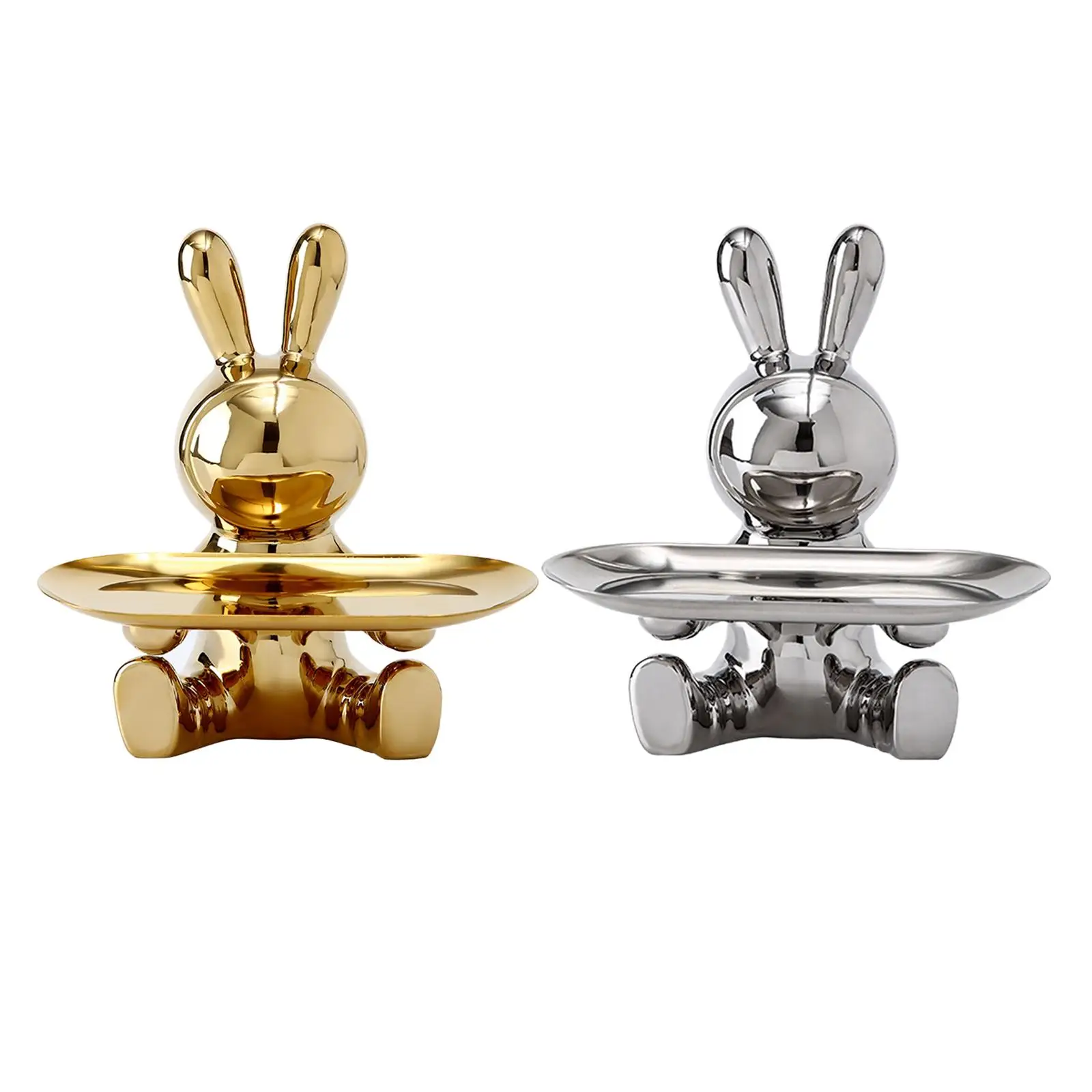 

Modern Rabbit Figurine Cosmetic Perfume Entrance Key Holder Organizer Storage Tray Ornament Statue for Office Bedroom New Year