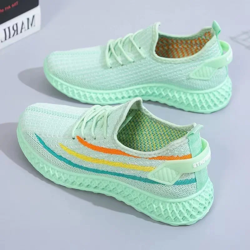 Flyweave Women's Vulcanized Shoes Women's Mesh Breathable Sneakers 2023 New Soft Comfortable Women's Sneakers for The Outdoors