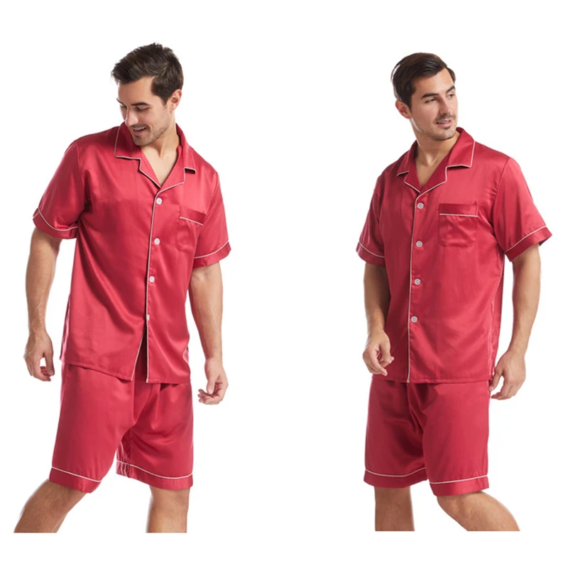 Pajamas For Men Shorts Sleeve Satin Pajamas Sets Summer Sleepwear Set Silk Sleeve Satin Pajama Two Piece Short pj Men