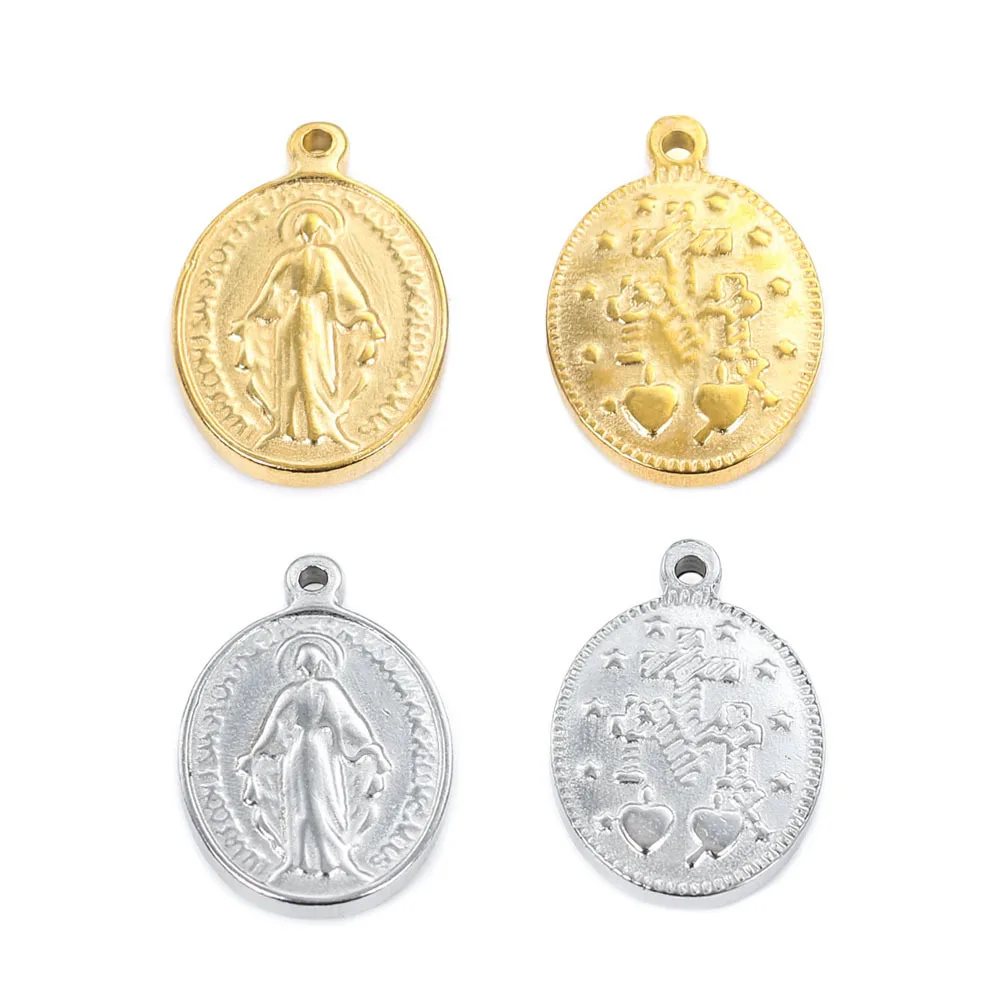 

DOOYIO 3pcs/Lot Stainless Steel Oval Catholicism Virgin Mary Charms Pendant DIY Necklace Bracelet Jewellry Making Accessories