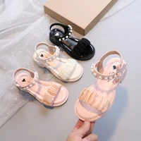 2022 children pearl princess sandals bow patent leather summer shoes for girls kids non slip soft bottom fashion beach sandals