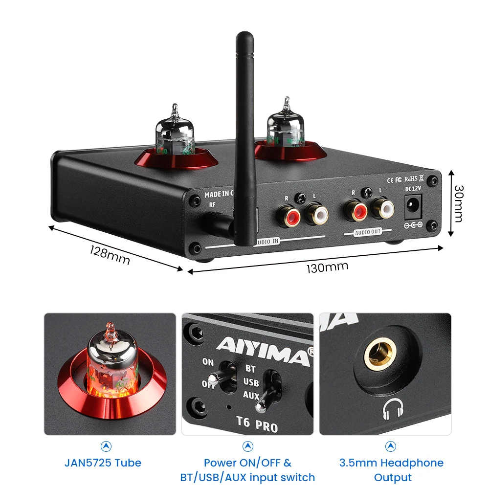Предусилитель для наушников AIYIMA Bluetooth 5 0 T6 pro усилитель поддержка PC-USB DAC RCA QC3008 APTX