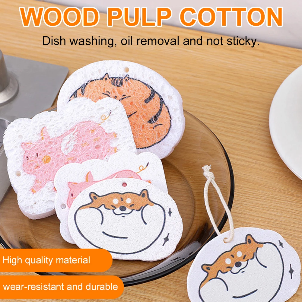 

Non-stick Cartoon Wood Pulp Cotton Sponge Compressed Magic Oil MultifuncHousehold Kitchen Rag Towel Roll Dishwashing Sponge New