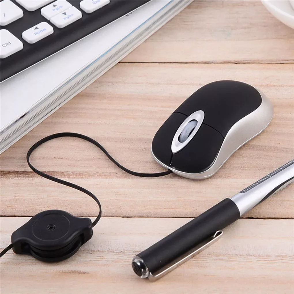 Free shipping Mini Retractable Mouse Portable Mini USB Wired Mouse Ergonomics Home Office Mice for Computer PC Laptop