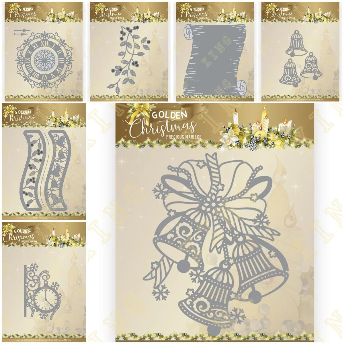 

Golden Christmas Paper Scroll Holly Branch Wall Clock Bells New Metal Cutting Dies Scrapbook Diary Secoration Embossing Stencil