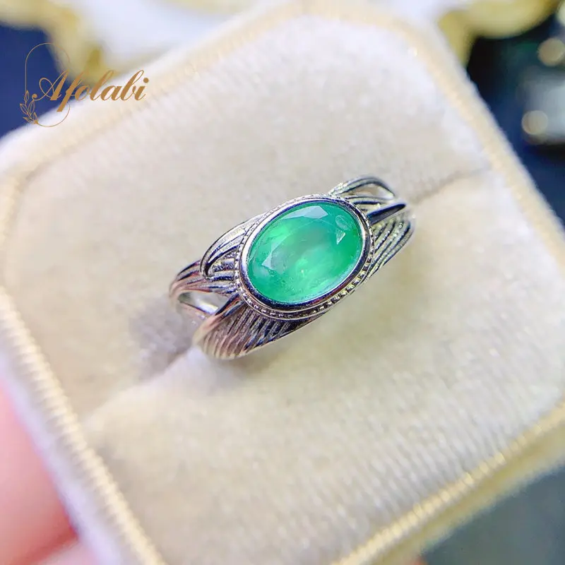 

925 Sterling Silver Natural Emerald Ring Fine Jewelry for Women Anniversary Birthday Gift 6*8mm Gemstone