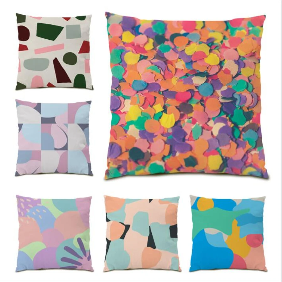 

Sofa Living Room Decoration Color Geometry Cushion Cover 45x45 Modern Throw Pillow Covers Polyester Linen Poster Bed E0162